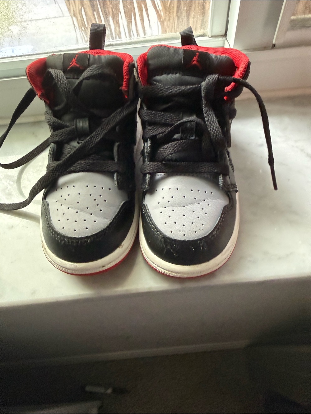 Jordan Kids Black, White and Red High-Top Sneakers